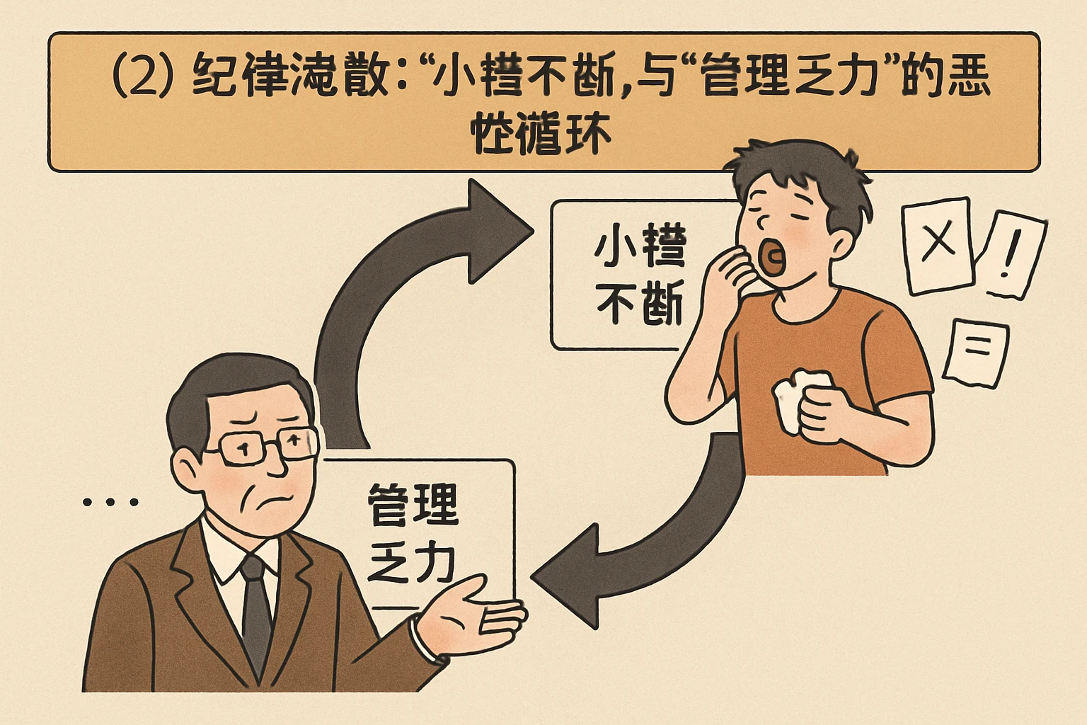 （2）纪律涣散：“小错不断”与“管理乏力”的恶性循环