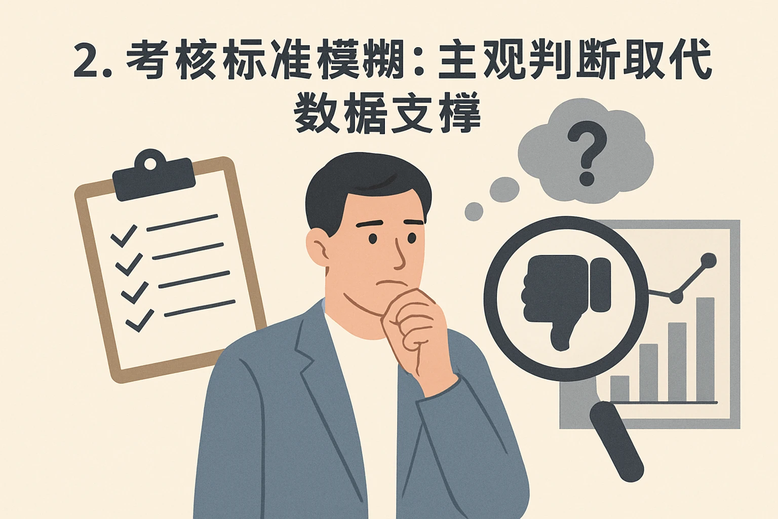 2. 考核标准模糊：主观判断取代数据支撑