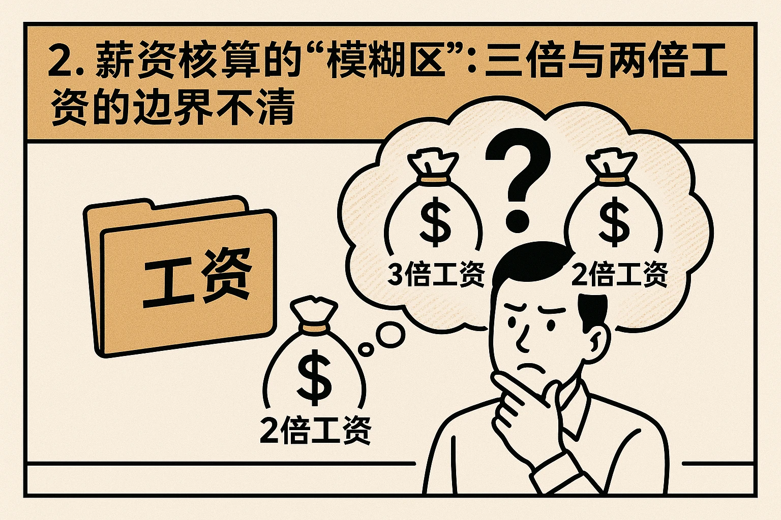 2. 薪资核算的“模糊区”：三倍与两倍工资的边界不清