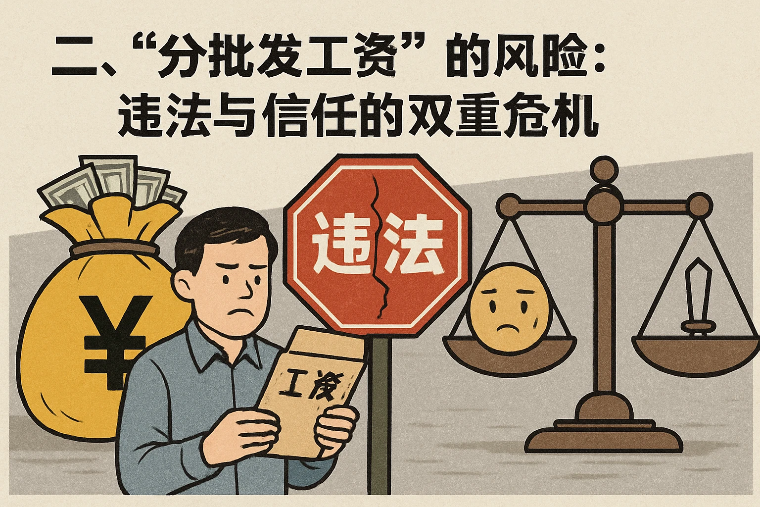 二、“分批发工资”的风险：违法与信任的双重危机
