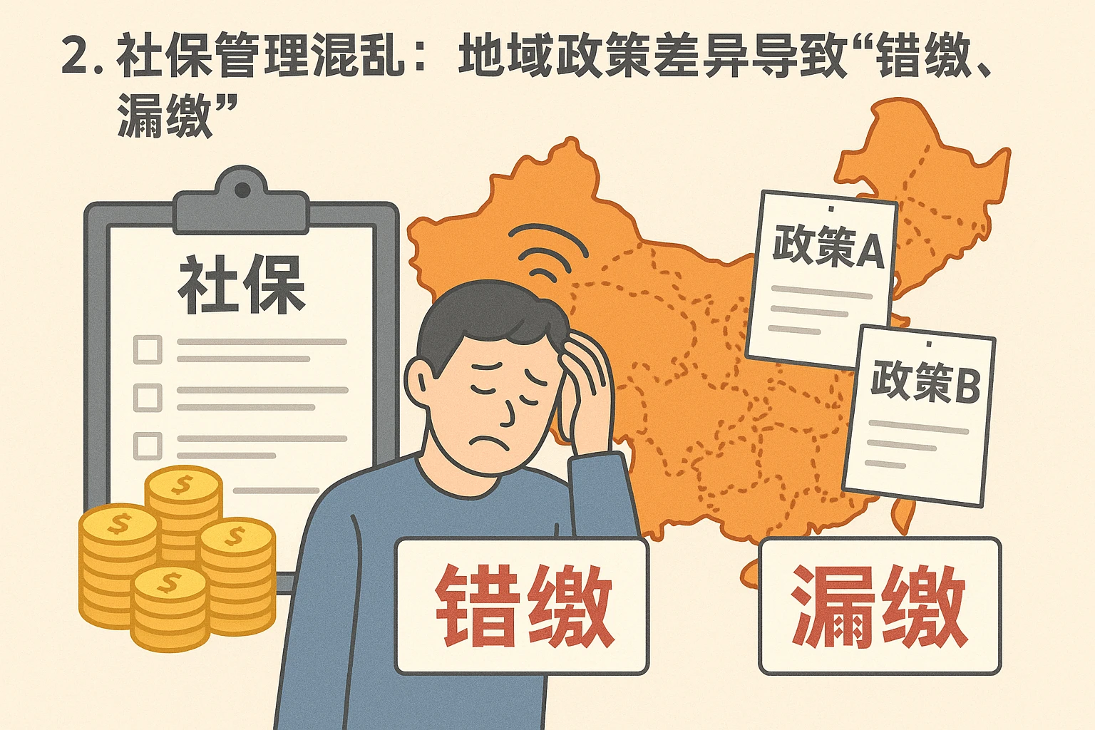 2. 社保管理混乱：地域政策差异导致“错缴、漏缴”