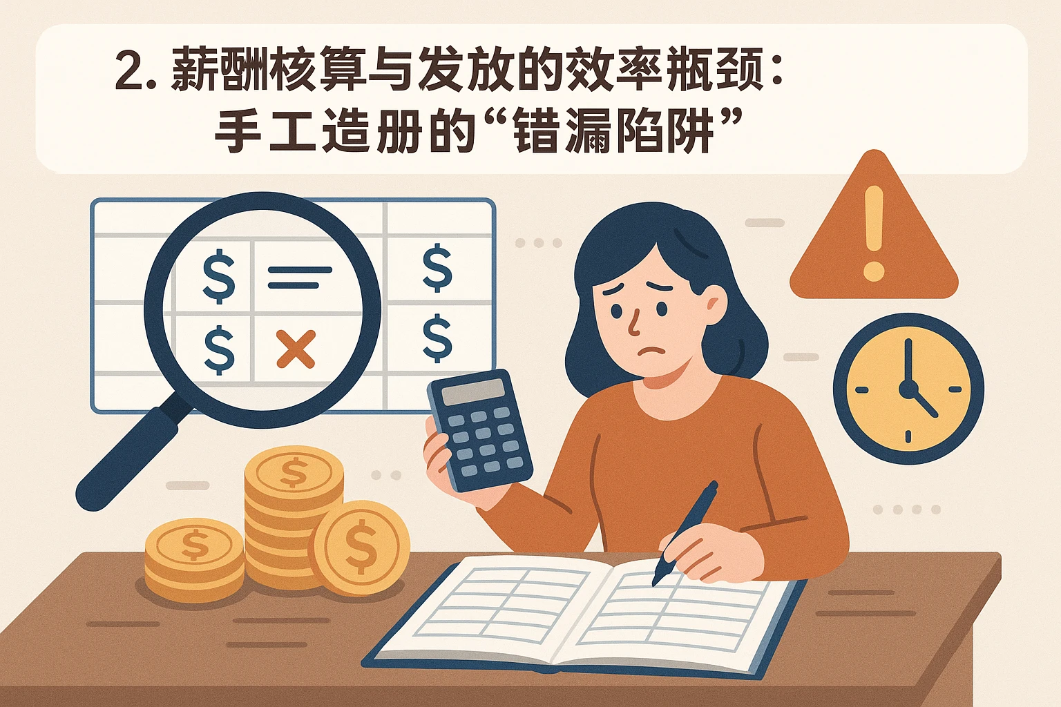 2. 薪酬核算与发放的效率瓶颈：手工造册的“错漏陷阱”