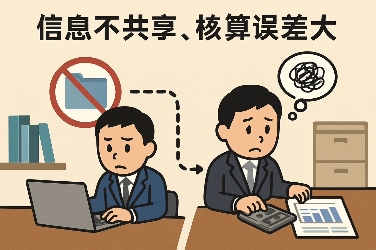 2. 信息不共享，核算误差大