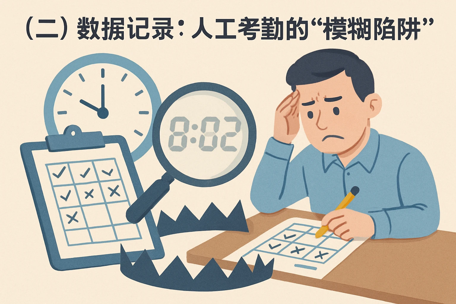 （二）数据记录：人工考勤的“模糊陷阱”