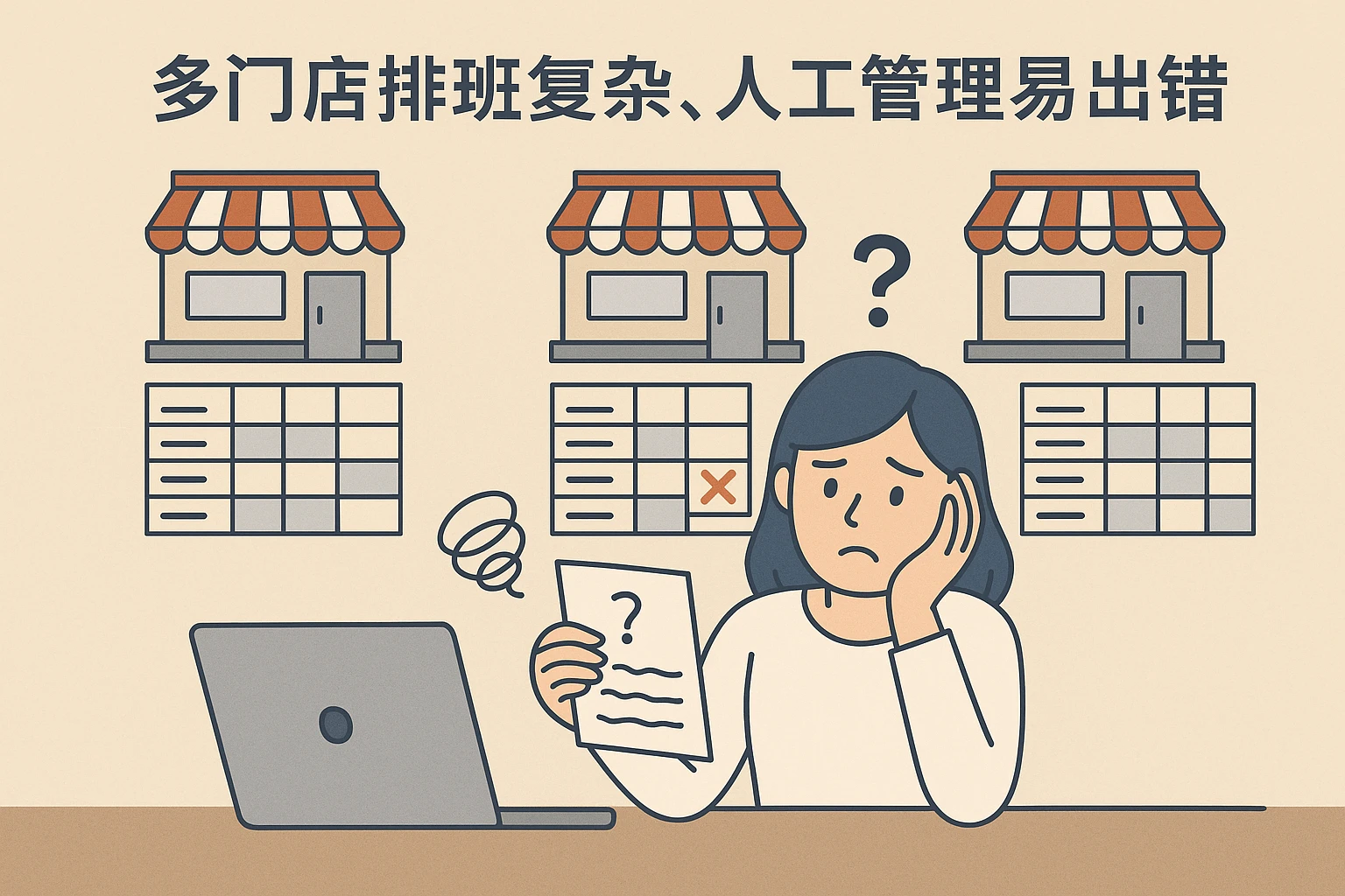 2. 多门店排班复杂，人工管理易出错