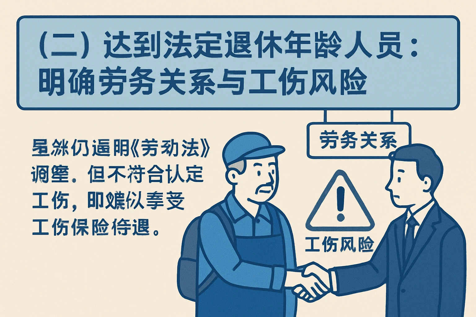 （二）达到法定退休年龄人员：明确劳务关系与工伤风险