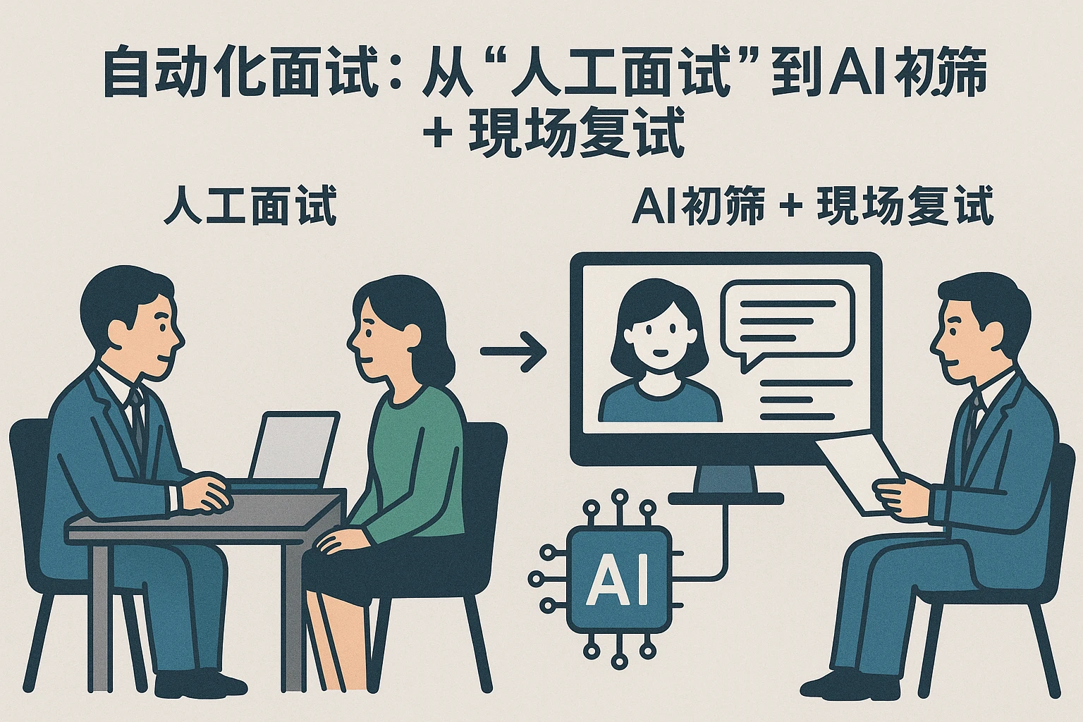 2. 自动化面试：从“人工面试”到“AI初筛+现场复试”