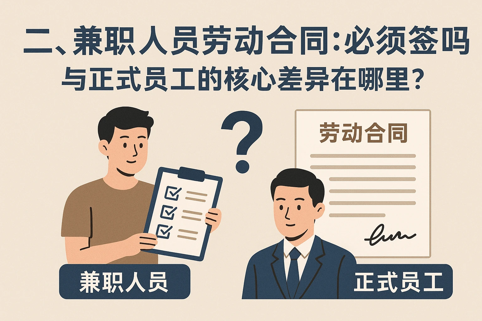 二、兼职人员劳动合同：必须签吗？与正式员工的核心差异在哪里？