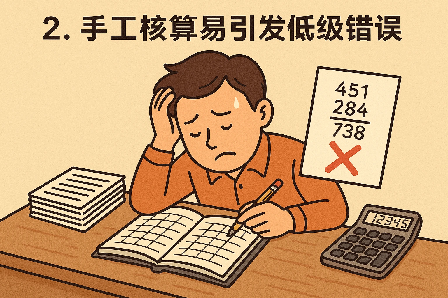 2. 手工核算易引发低级错误