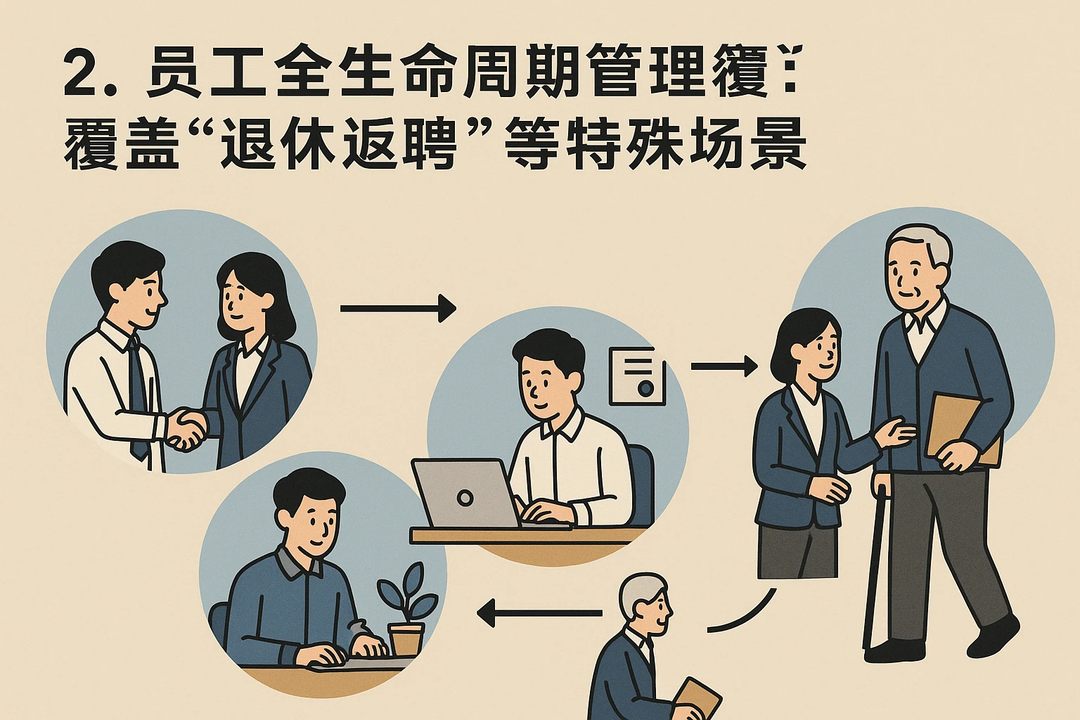 2. 员工全生命周期管理：覆盖“退休返聘”等特殊场景