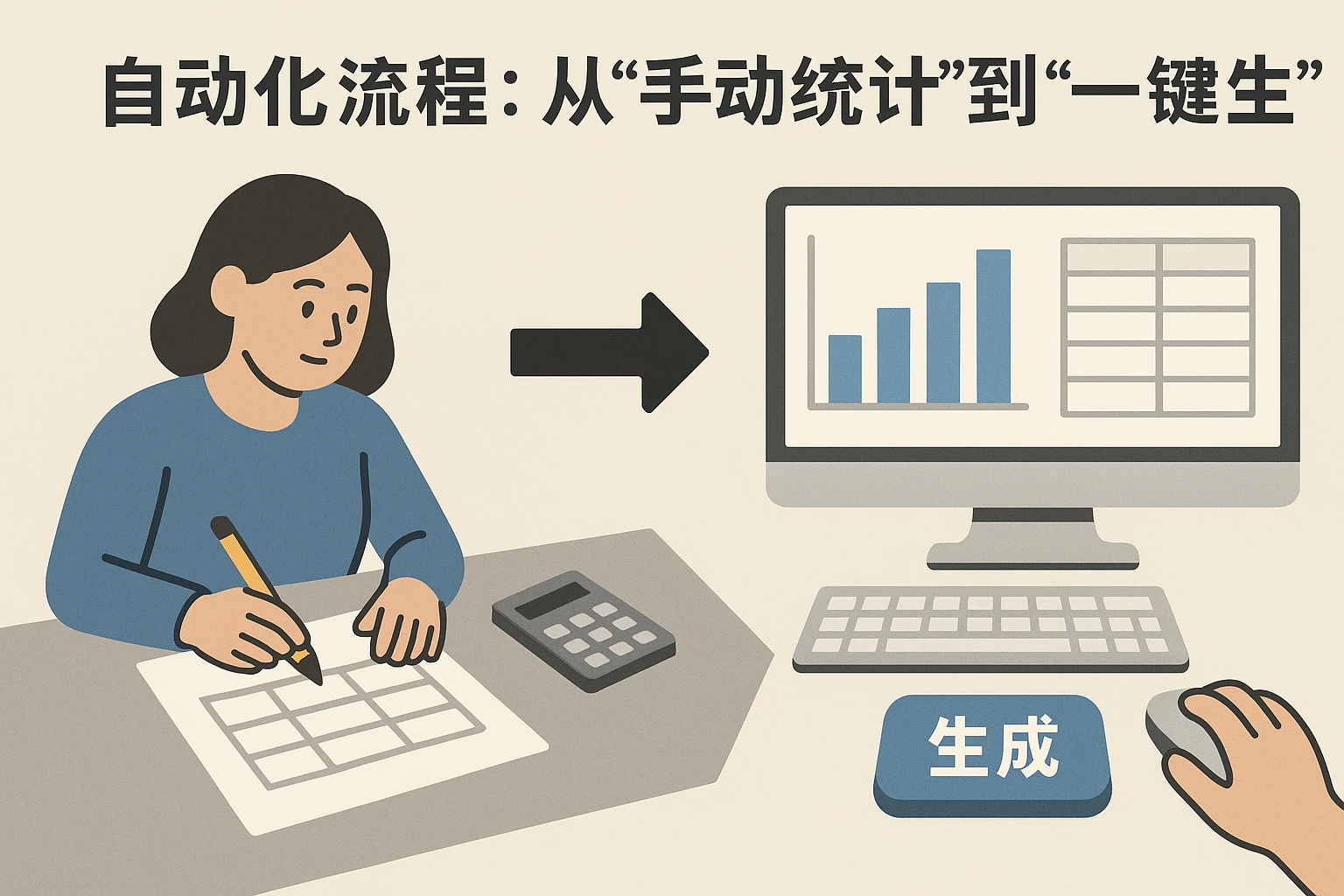 2. 自动化流程：从“手动统计”到“一键生成”