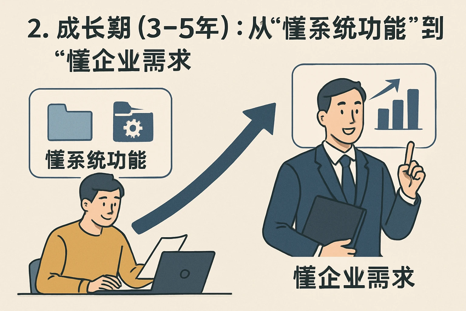 2. 成长期（3-5年）：从“懂系统功能”到“懂企业需求”