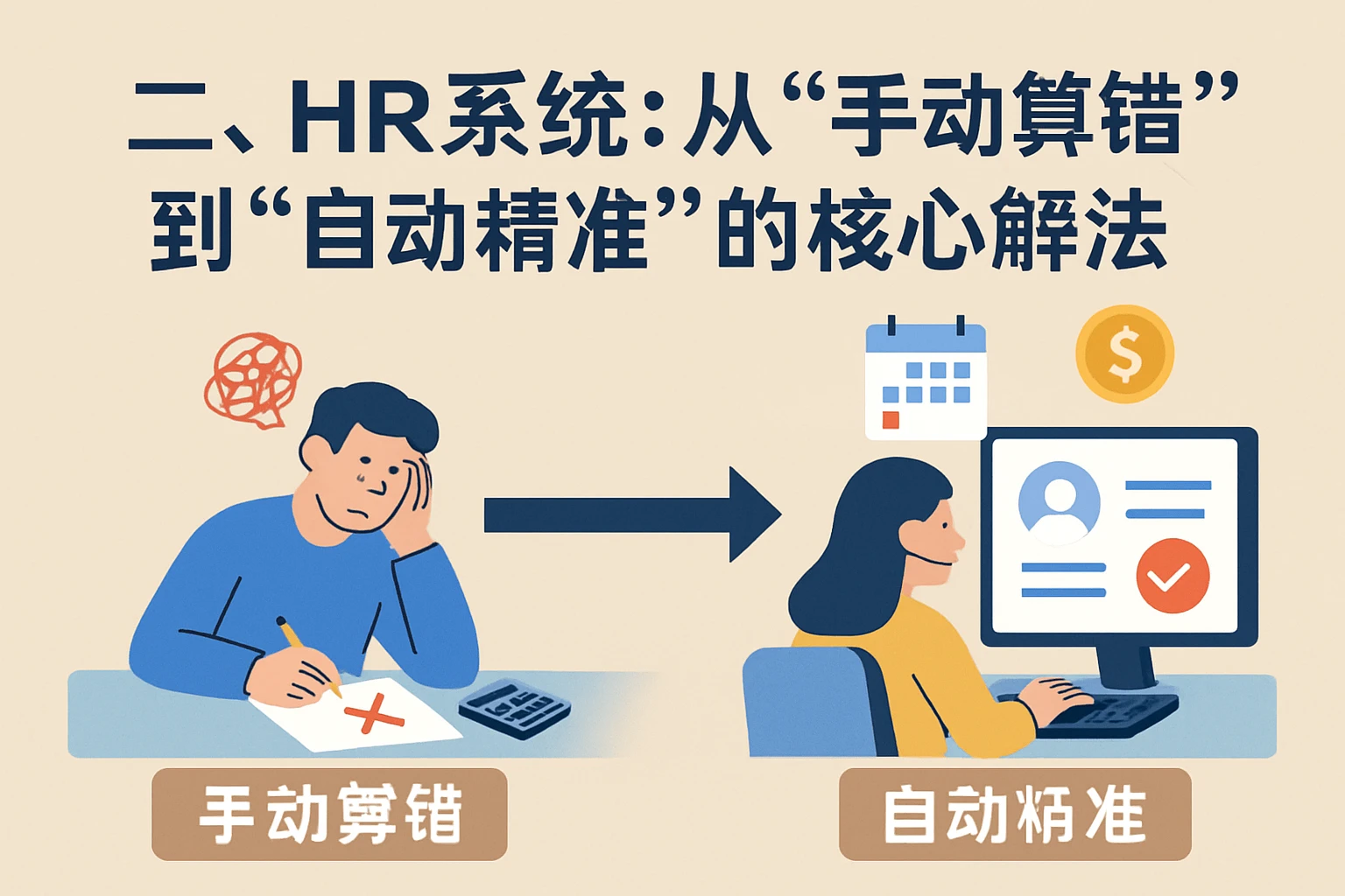 二、HR系统：从“手动算错”到“自动精准”的核心解法