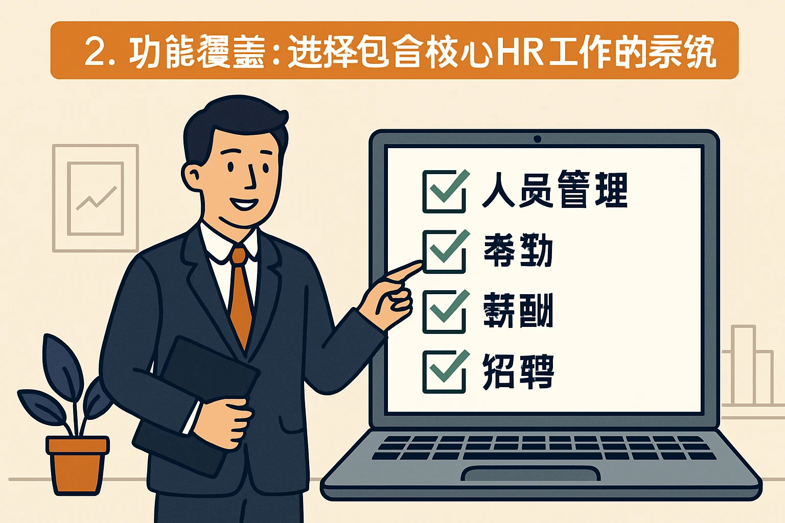 2. 功能覆盖：选择包含核心HR工作的系统