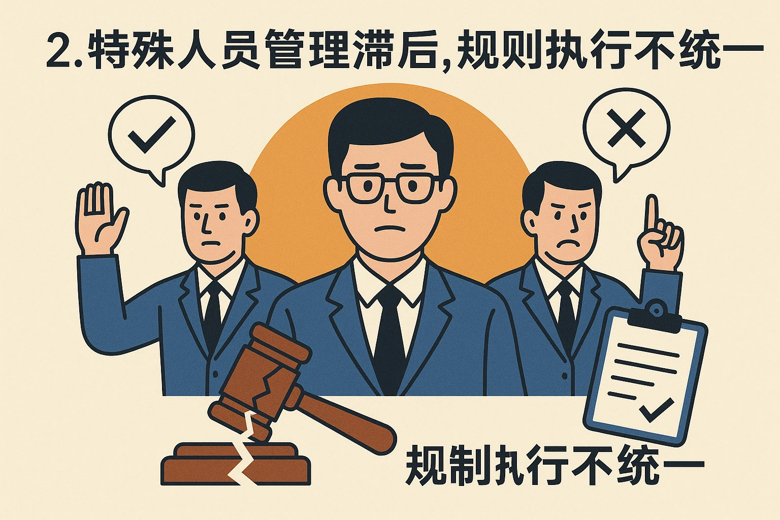 2. 特殊人员管理滞后，规则执行不统一