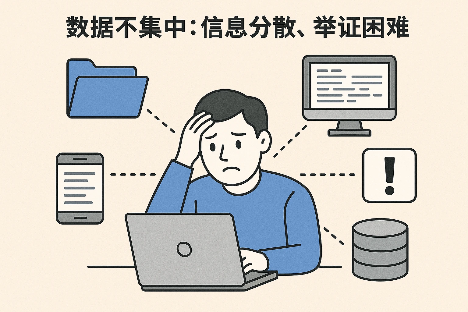 2. 数据不集中：信息分散，举证困难