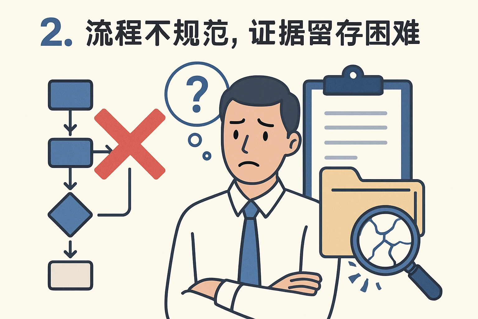 2. 流程不规范，证据留存困难