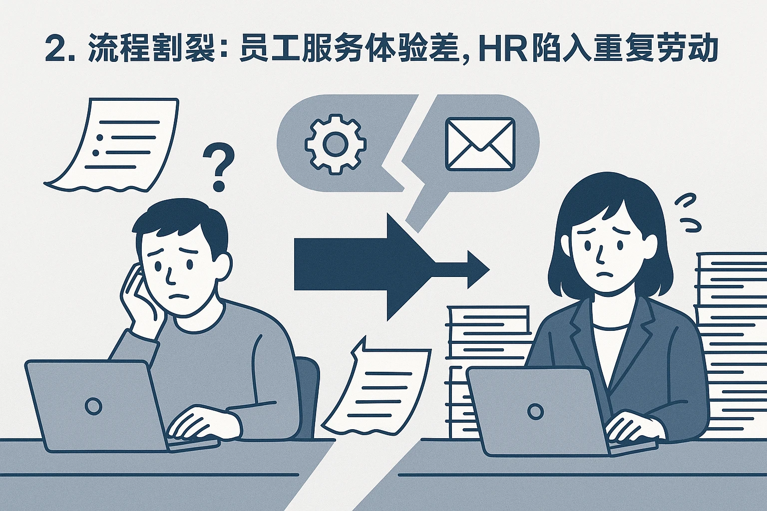 2. 流程割裂：员工服务体验差，HR陷入重复劳动