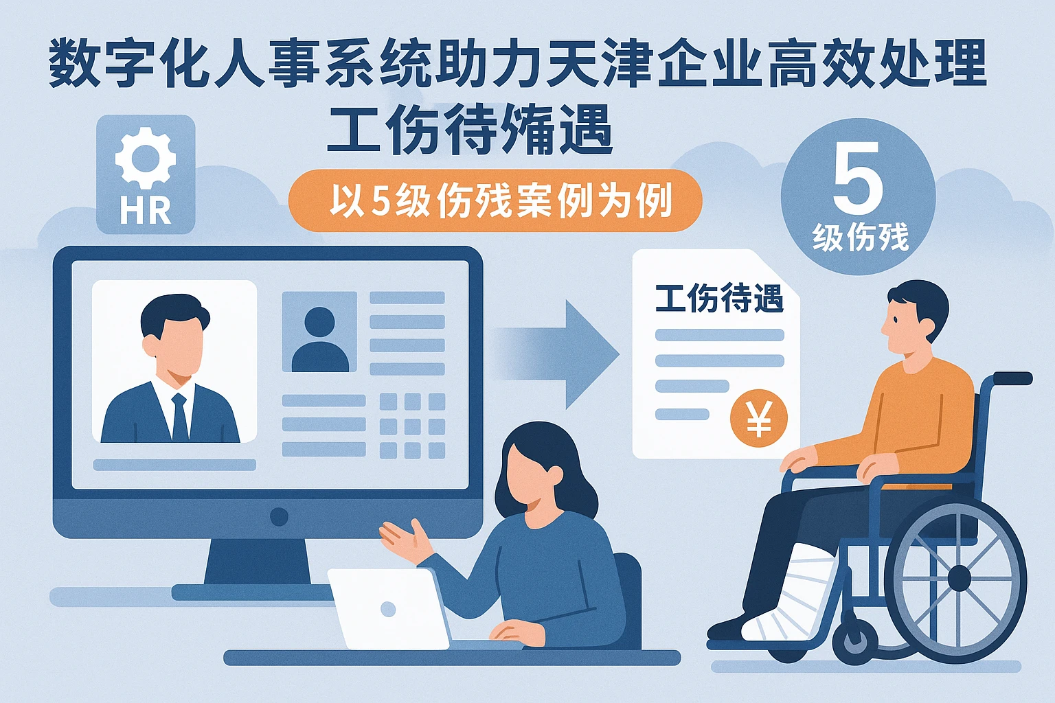 数字化人事系统助力天津企业高效处理工伤待遇——以5级伤残案例为例