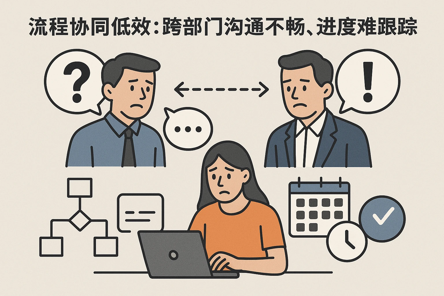2. 流程协同低效：跨部门沟通不畅，进度难跟踪