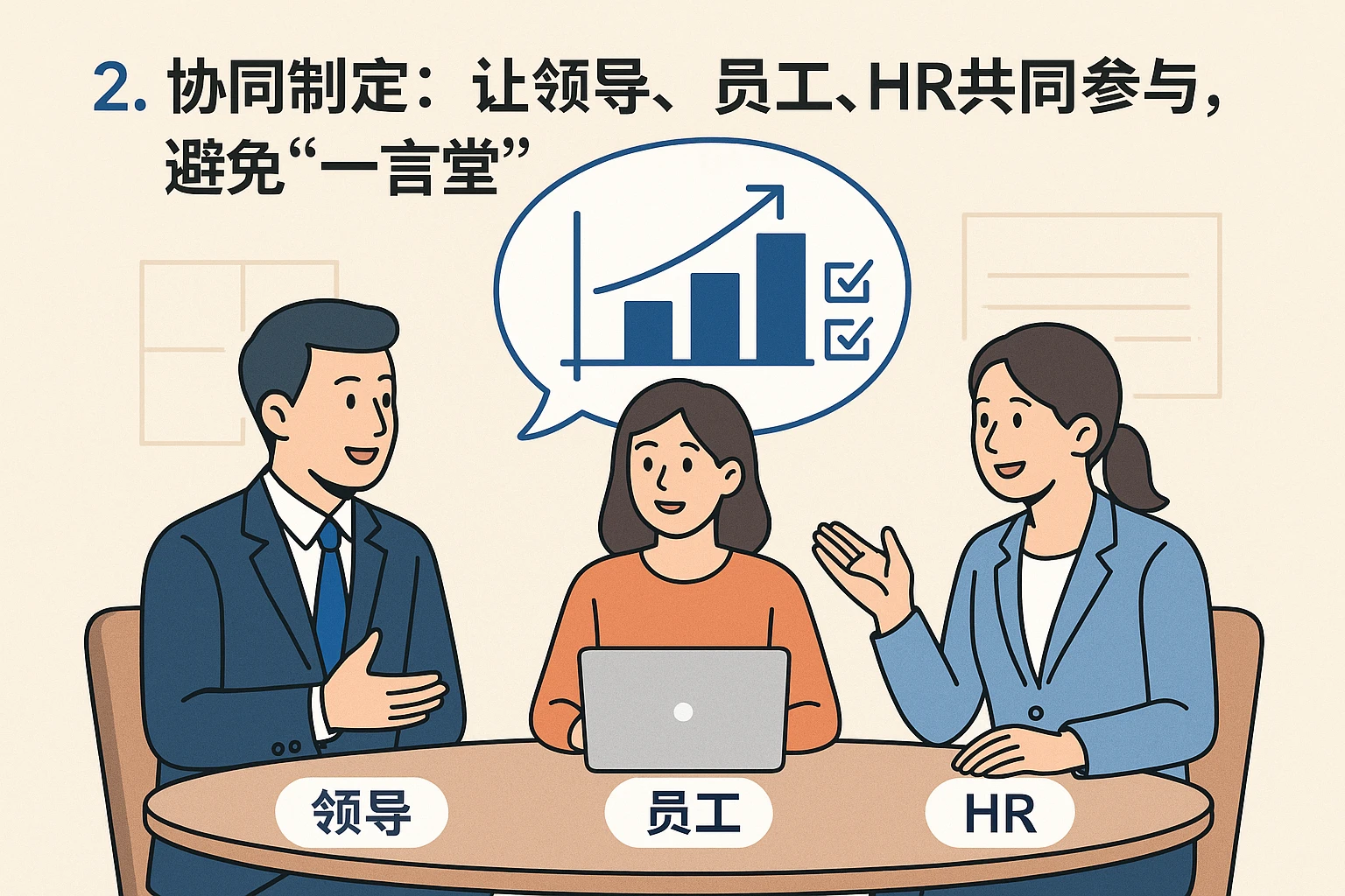 2. 协同制定：让领导、员工、HR共同参与，避免“一言堂”