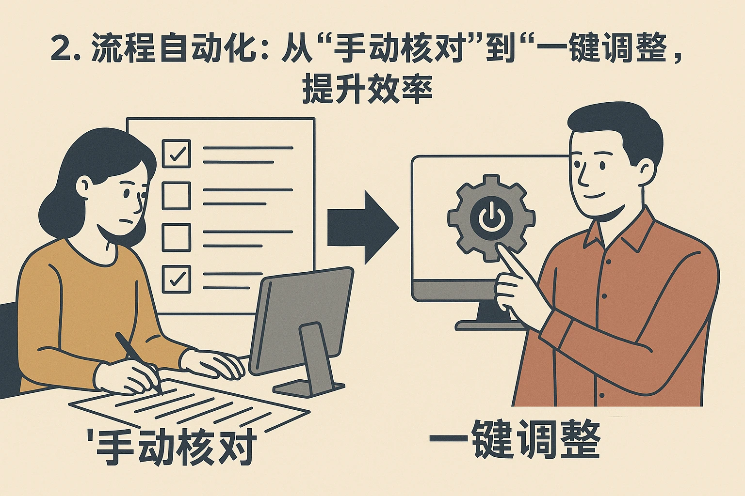 2. 流程自动化：从“手动核对”到“一键调整”，提升效率