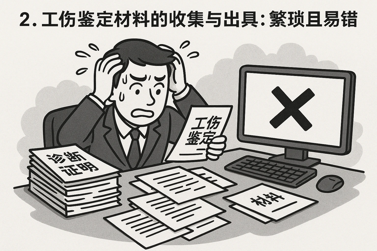 2. 工伤鉴定材料的收集与出具：繁琐且易出错