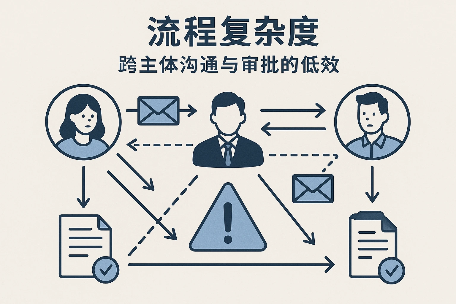 2. 流程复杂度：跨主体沟通与审批的低效