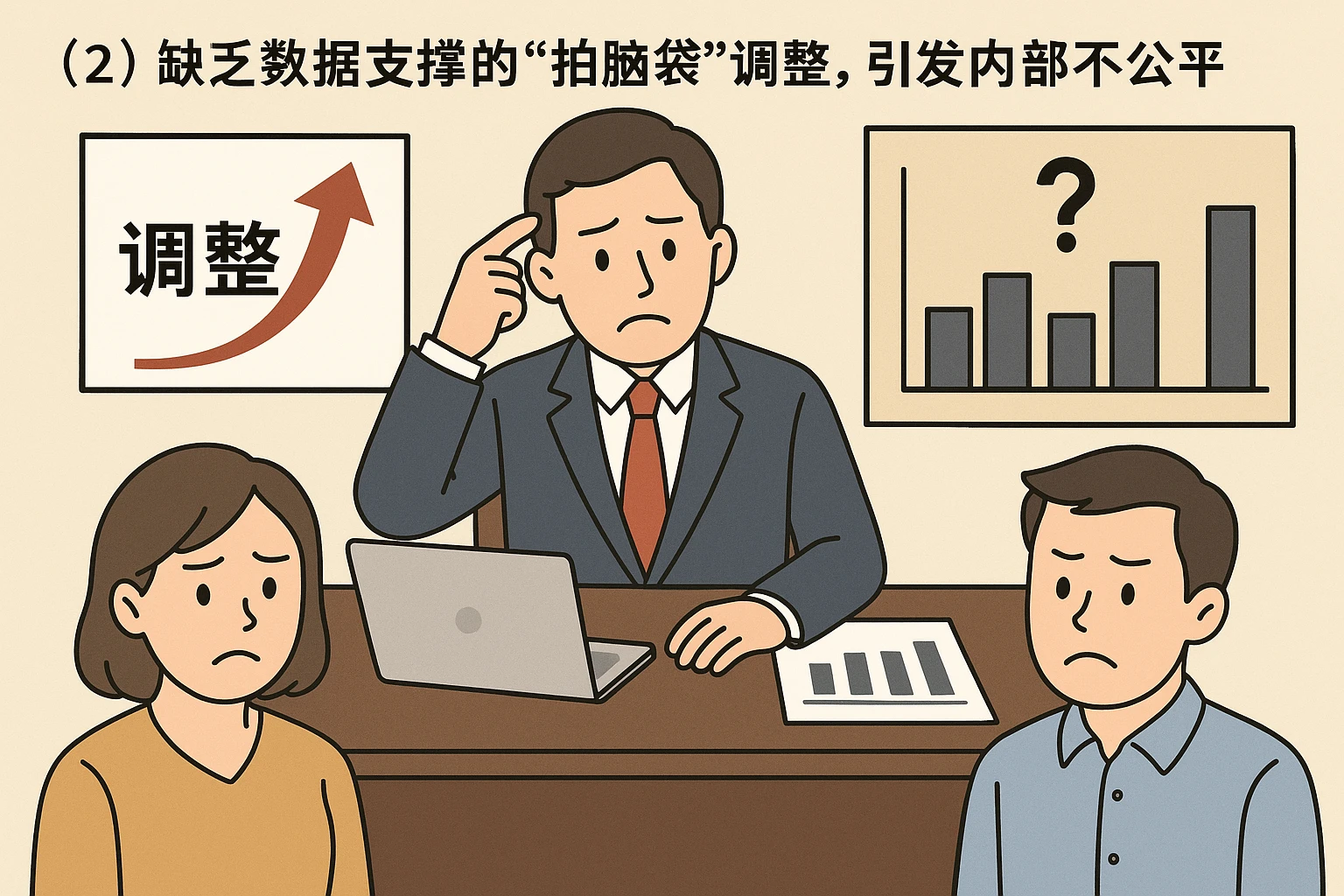 （2）缺乏数据支撑的“拍脑袋”调整，引发内部不公平
