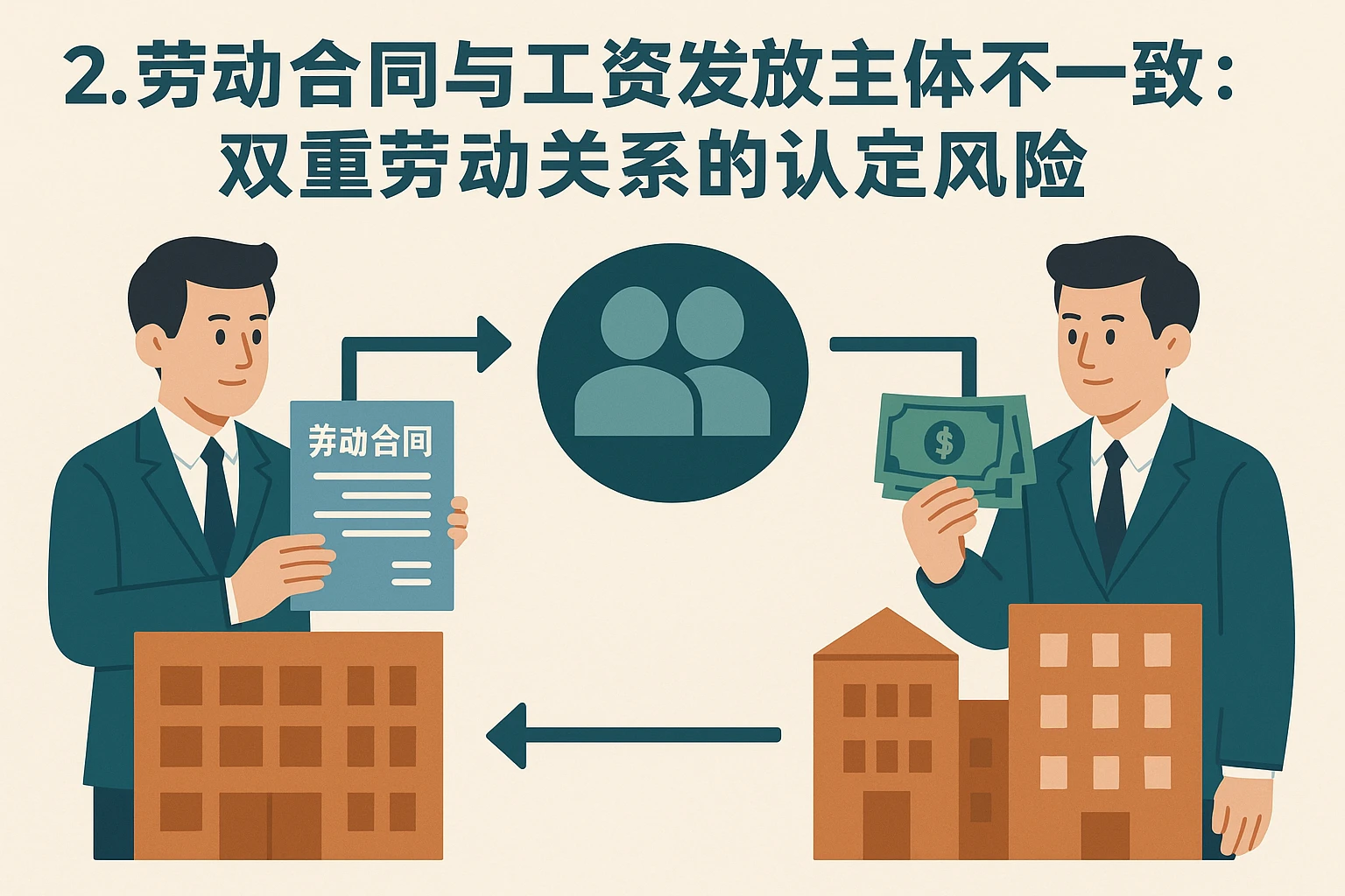 2. 劳动合同与工资发放主体不一致：双重劳动关系的认定风险