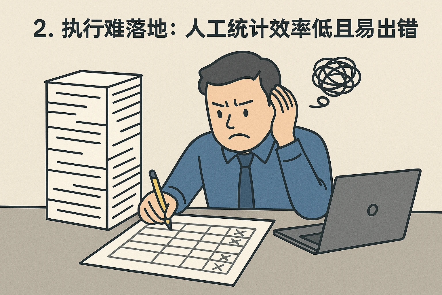 2. 执行难落地：人工统计效率低且易出错