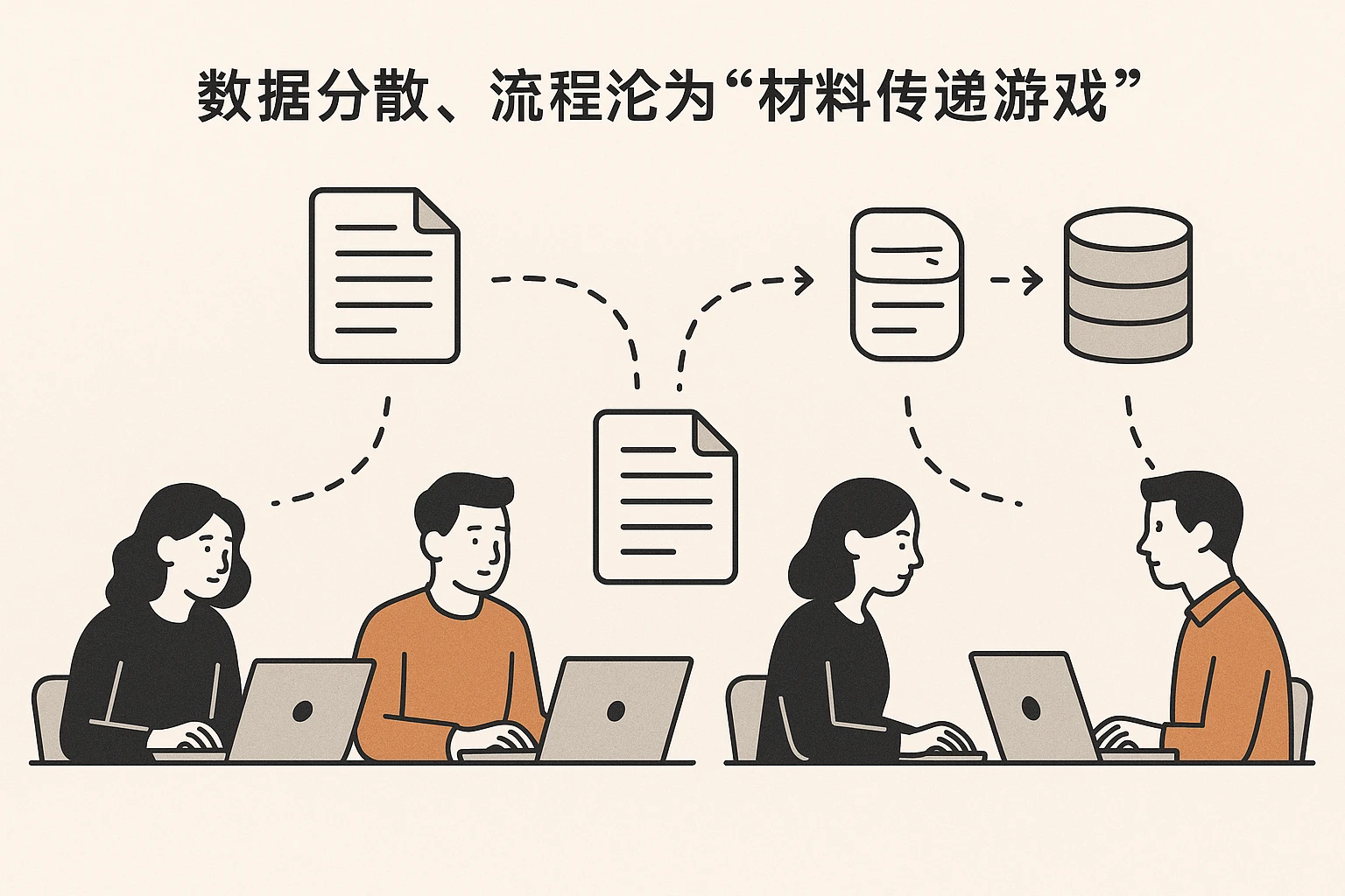 2. 数据分散，流程沦为“材料传递游戏”