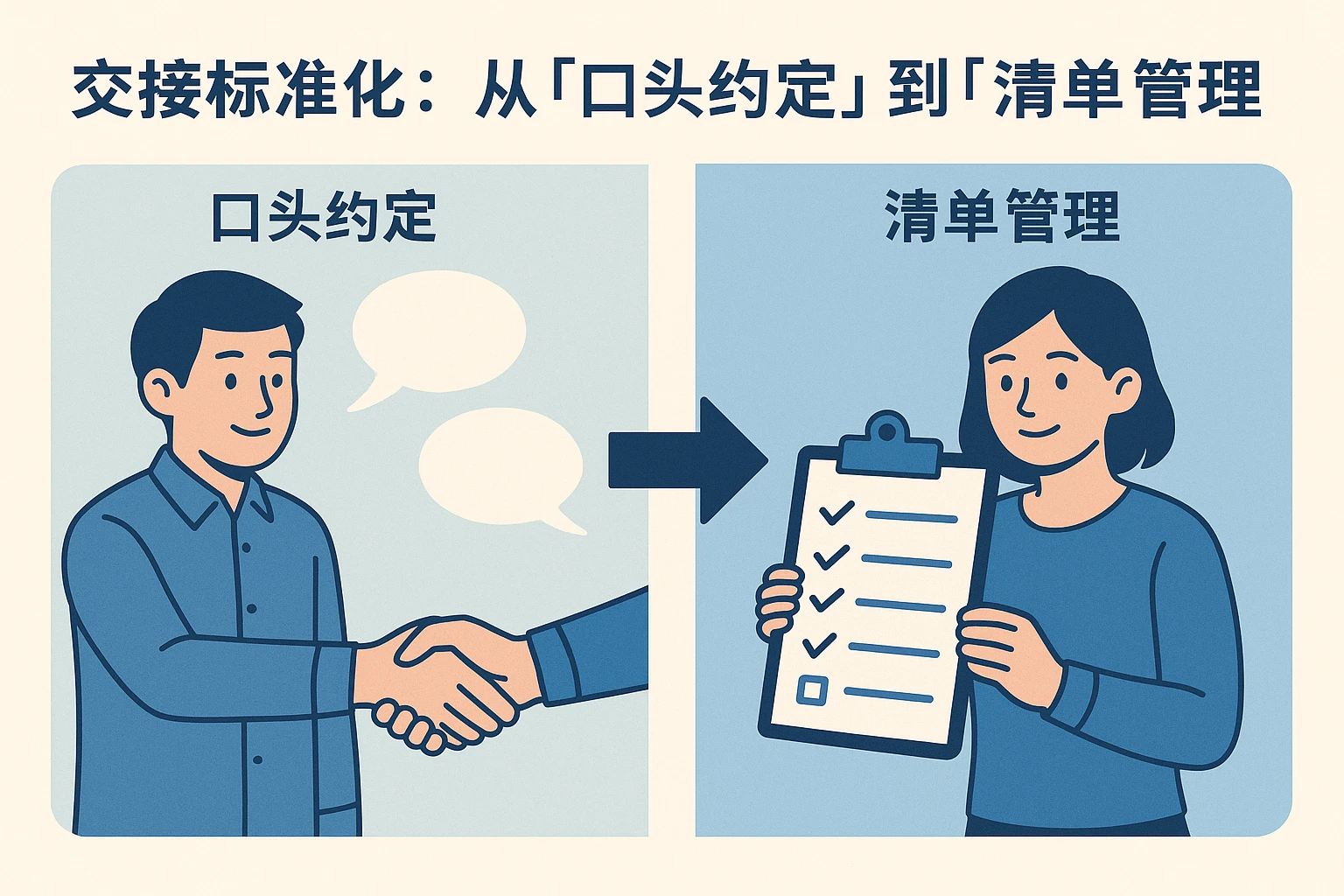 2. 交接标准化：从“口头约定”到“清单管理”