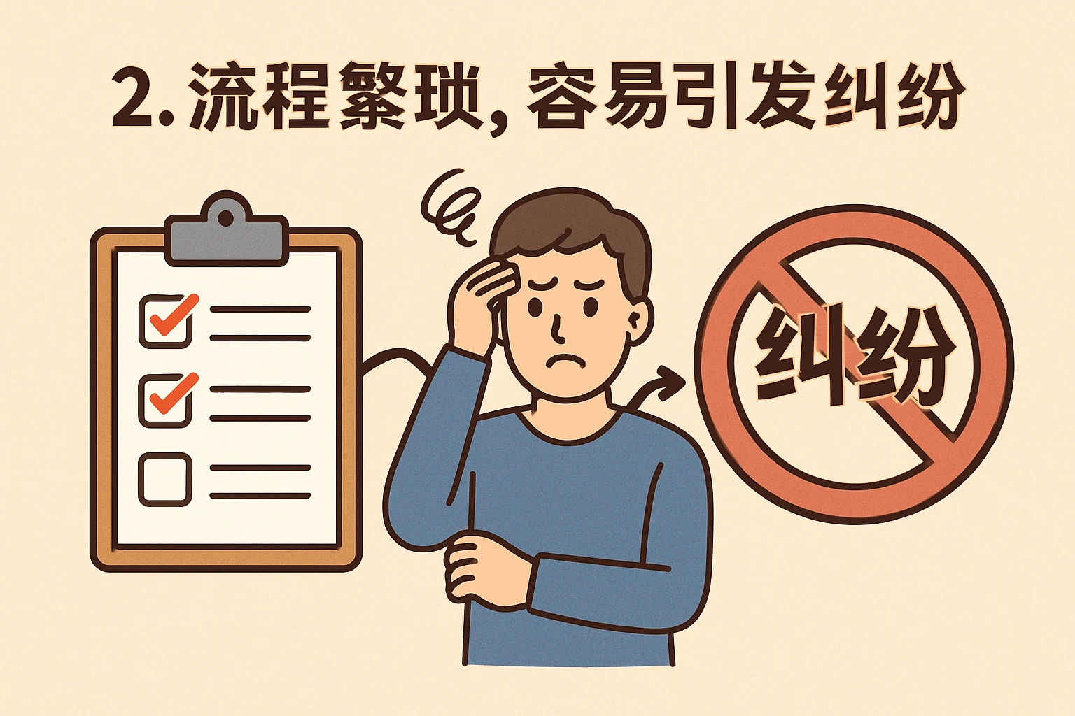 2. 流程繁琐，容易引发纠纷