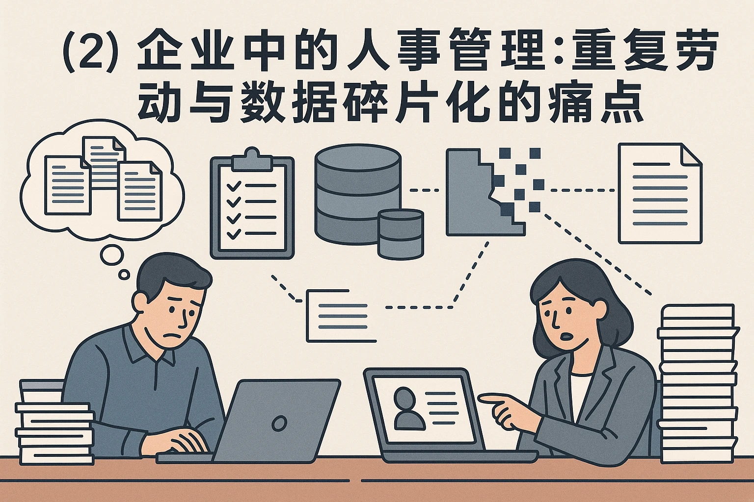 （2）企业中的人事管理：重复劳动与数据碎片化的痛点