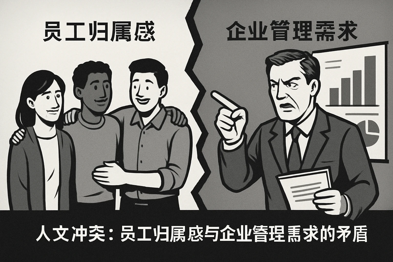 2. 人文冲突：员工归属感与企业管理需求的矛盾