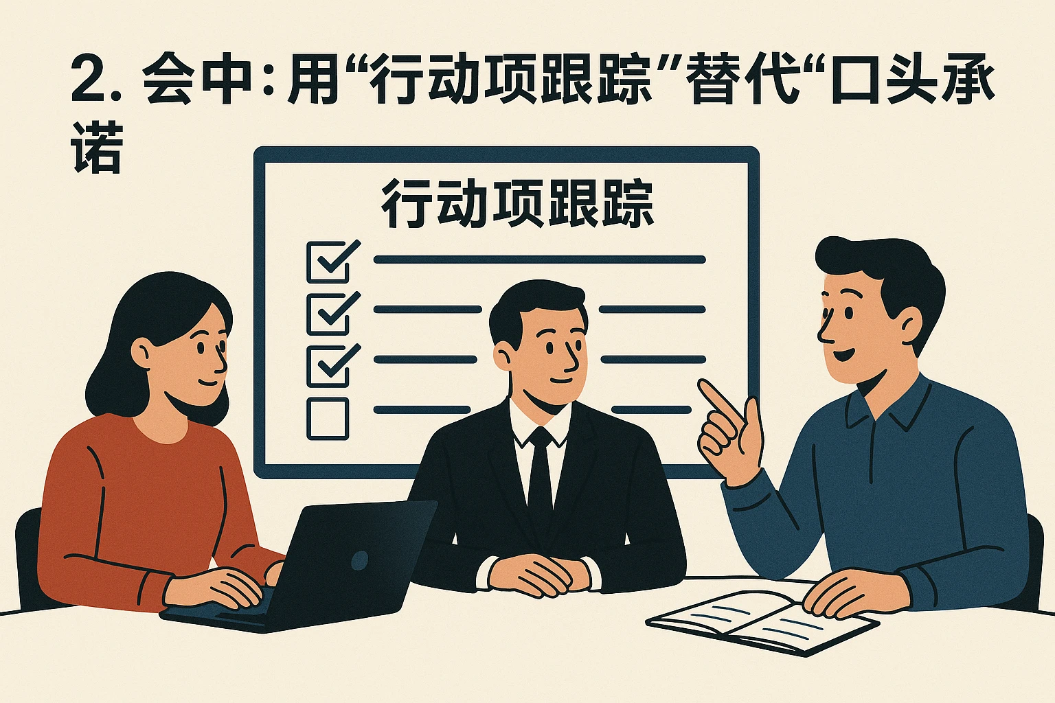 2. 会中：用“行动项跟踪”替代“口头承诺”