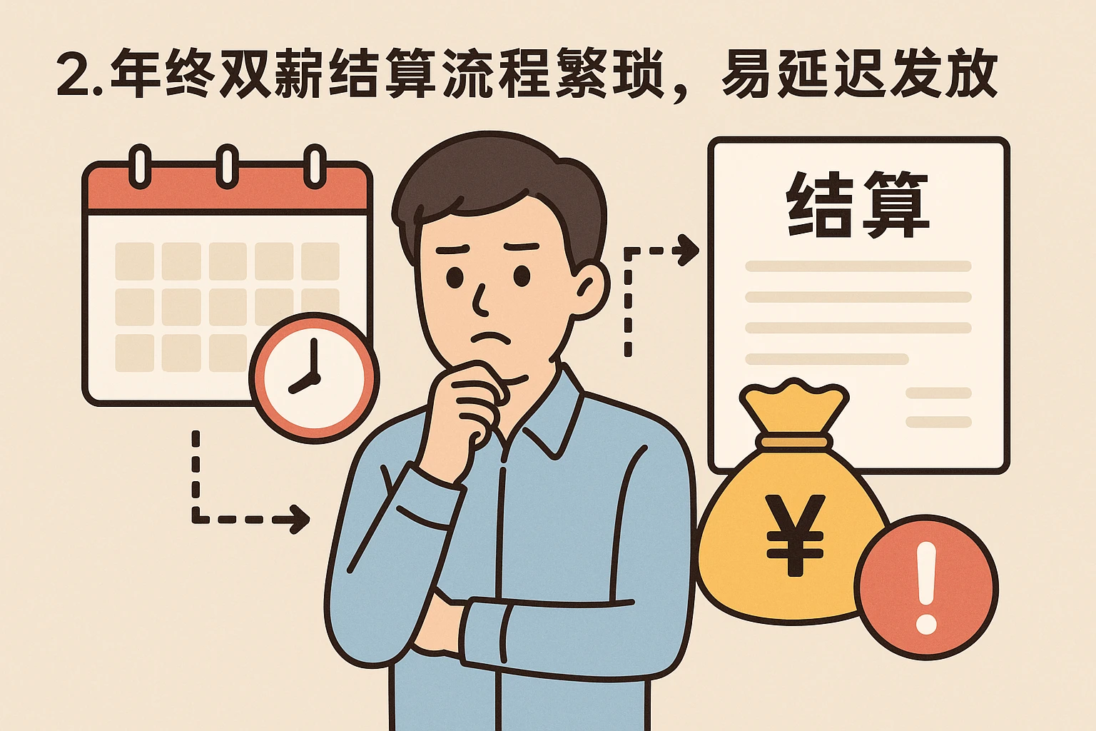 2. 年终双薪结算流程繁琐，易延迟发放