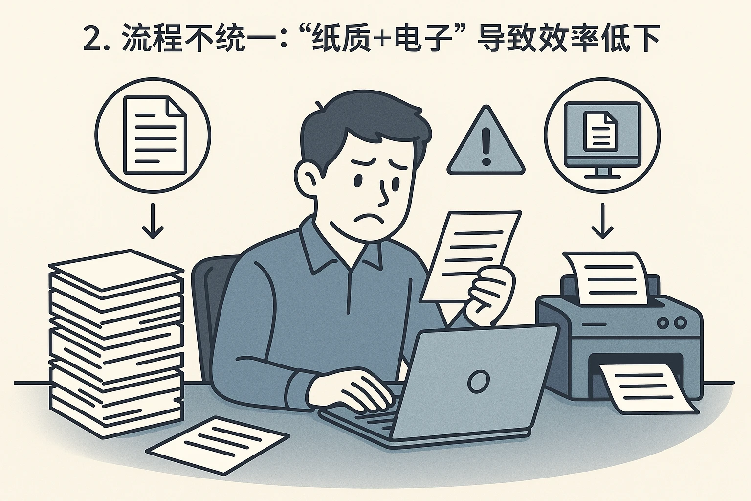 2. 流程不统一：“纸质+电子”导致效率低下