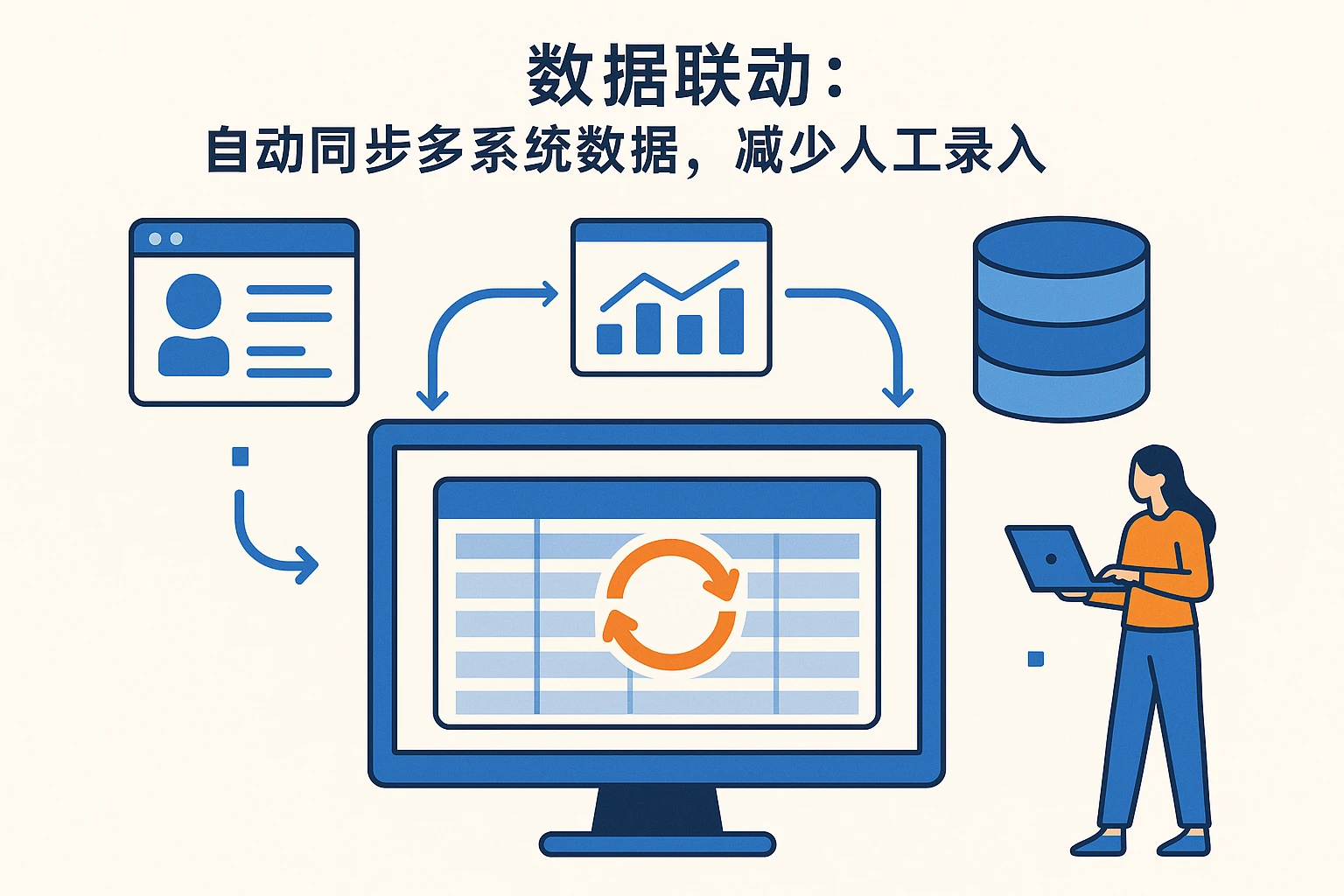 2. 数据联动：自动同步多系统数据，减少人工录入