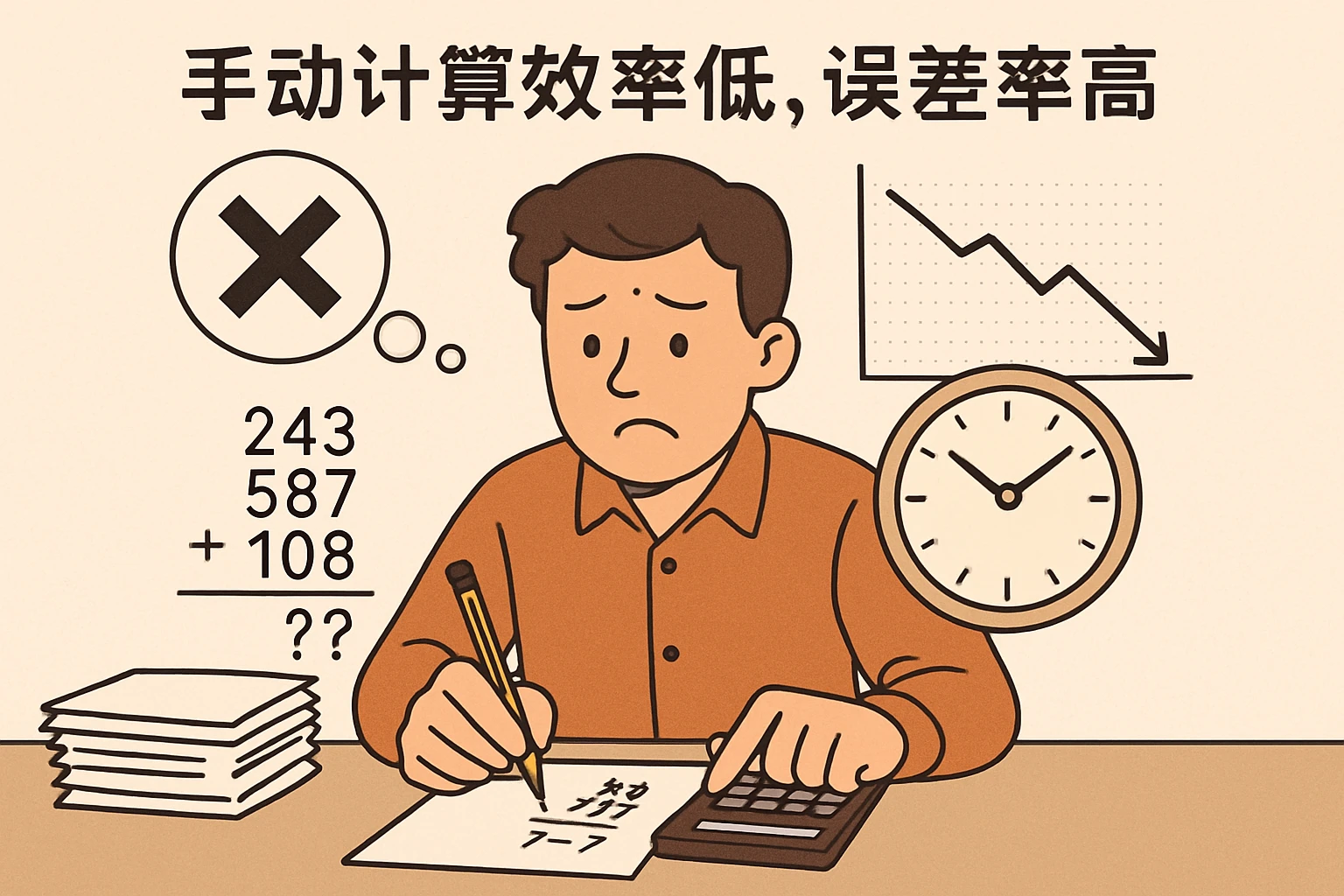 2. 手动计算效率低，误差率高