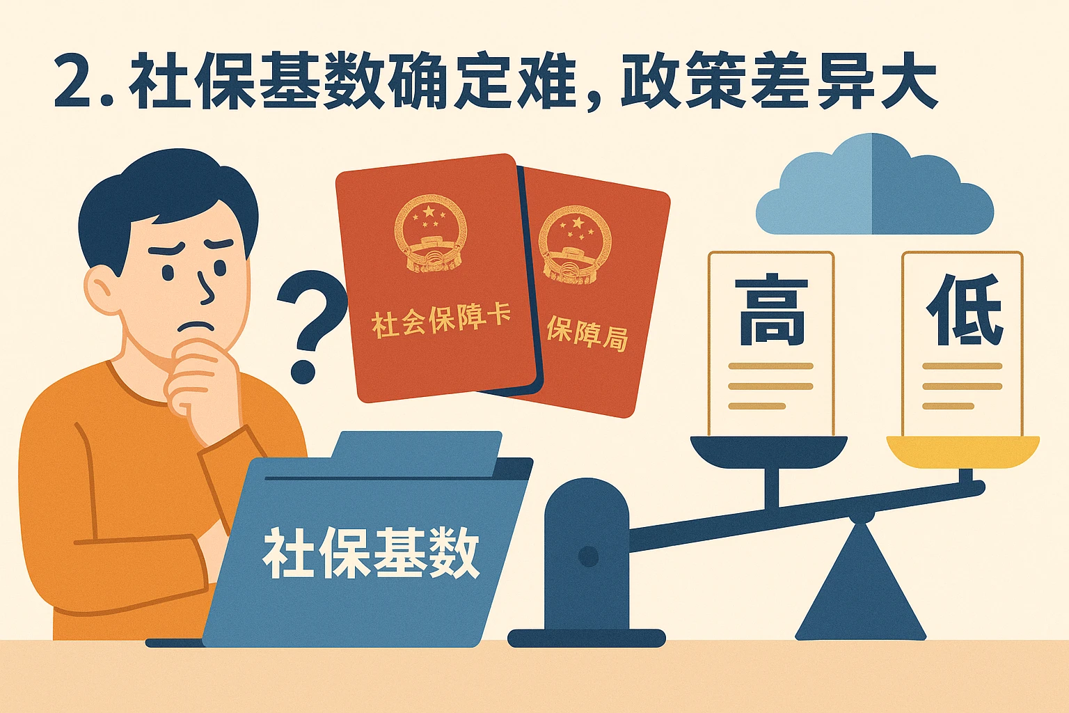 2. 社保基数确定难，政策差异大