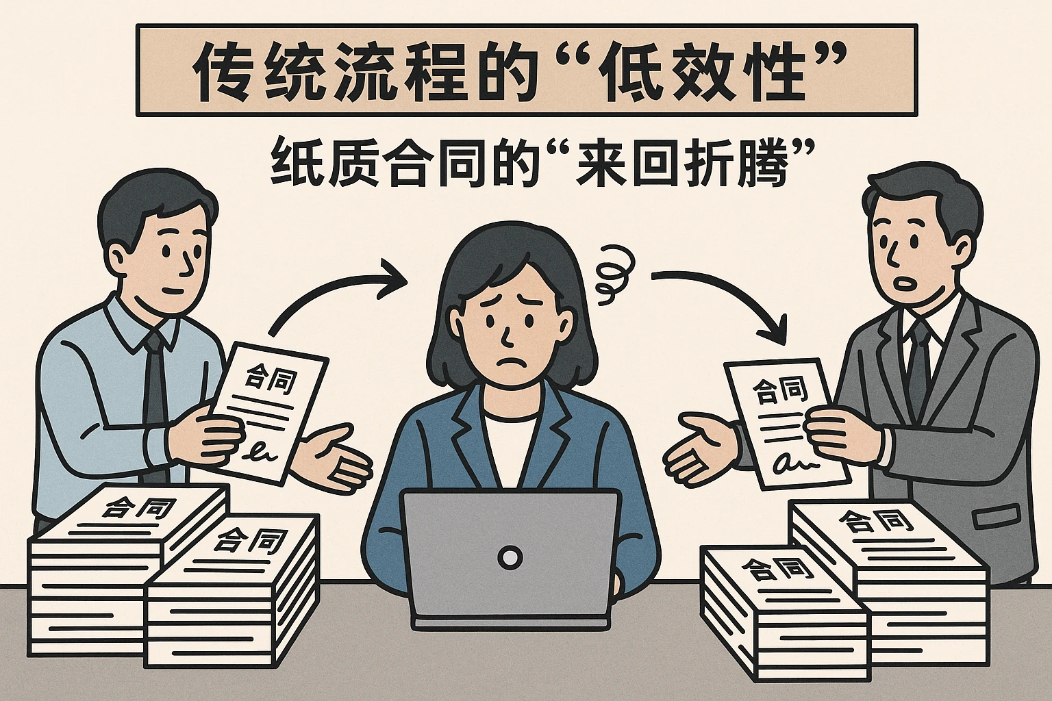 2. 传统流程的“低效性”：纸质合同的“来回折腾”