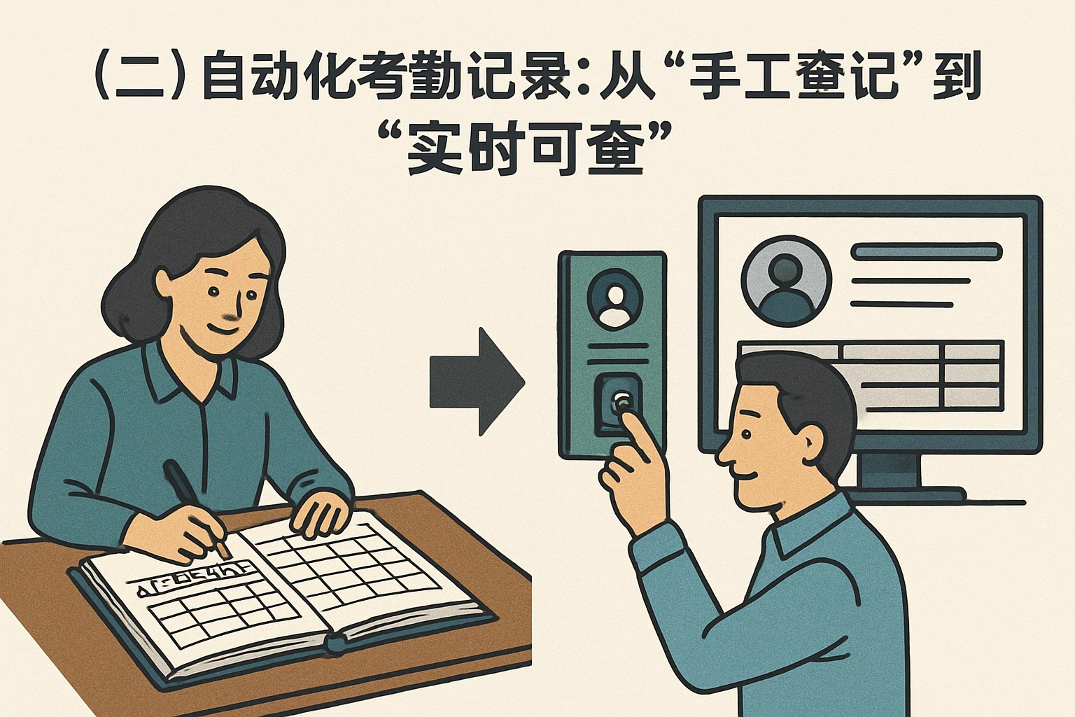 （二）自动化考勤记录：从“手工登记”到“实时可查”