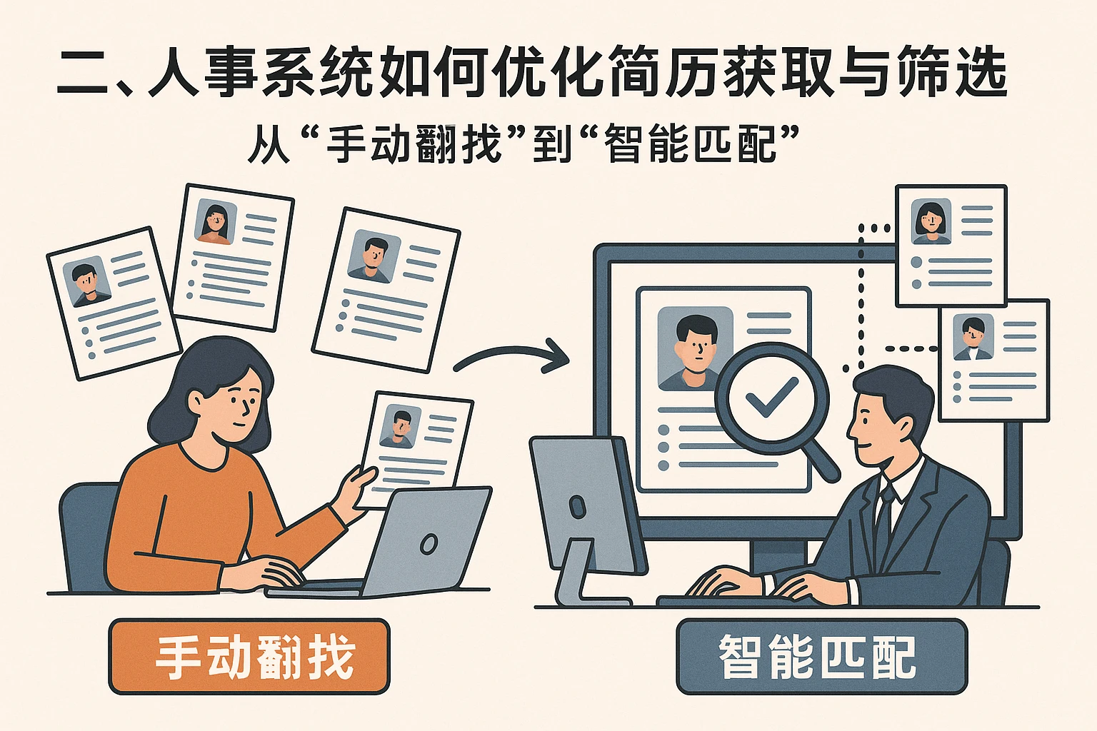 二、人事系统如何优化简历获取与筛选：从“手动翻找”到“智能匹配”