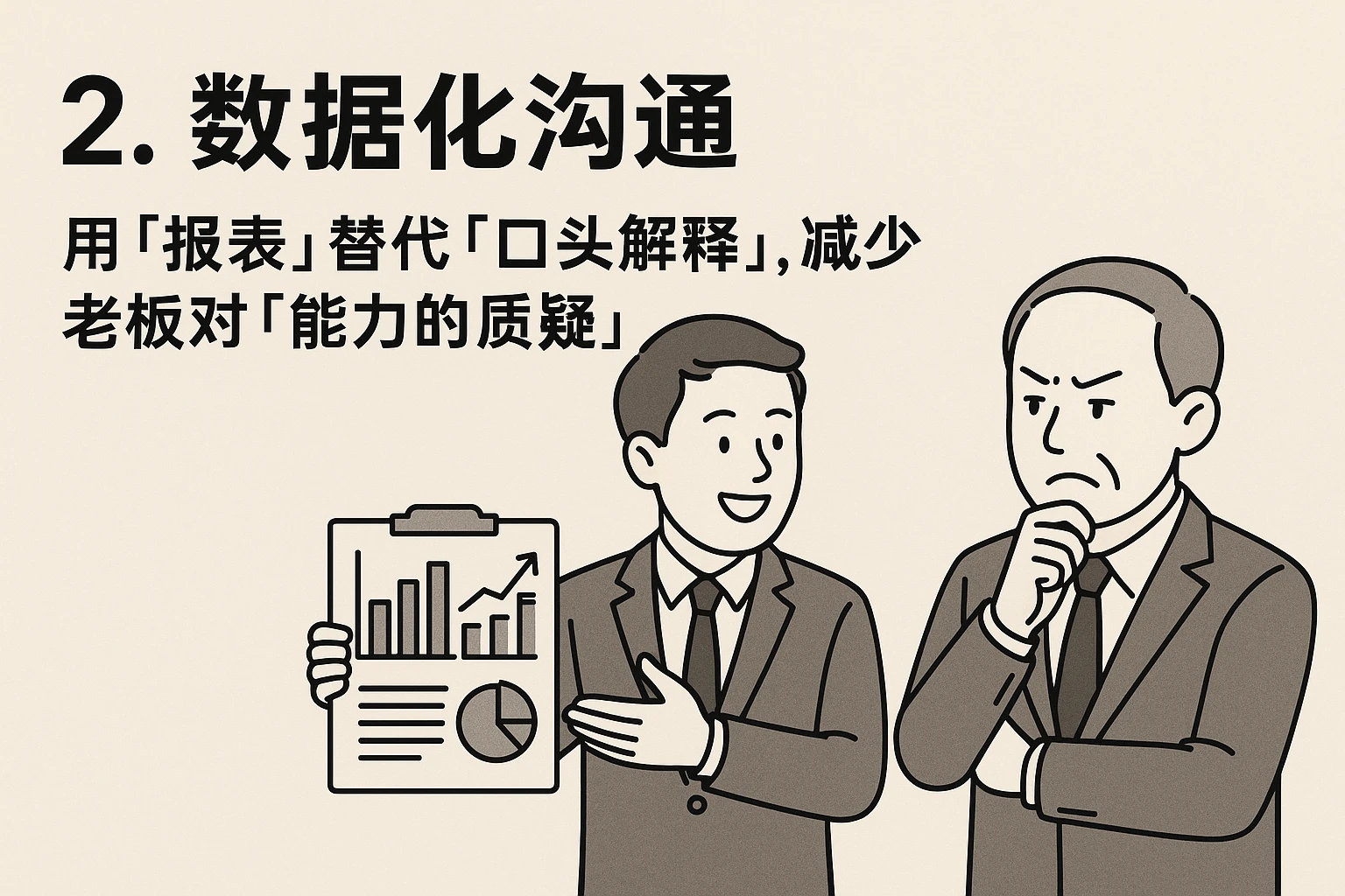 2. 数据化沟通：用「报表」替代「口头解释」，减少老板对「能力的质疑」