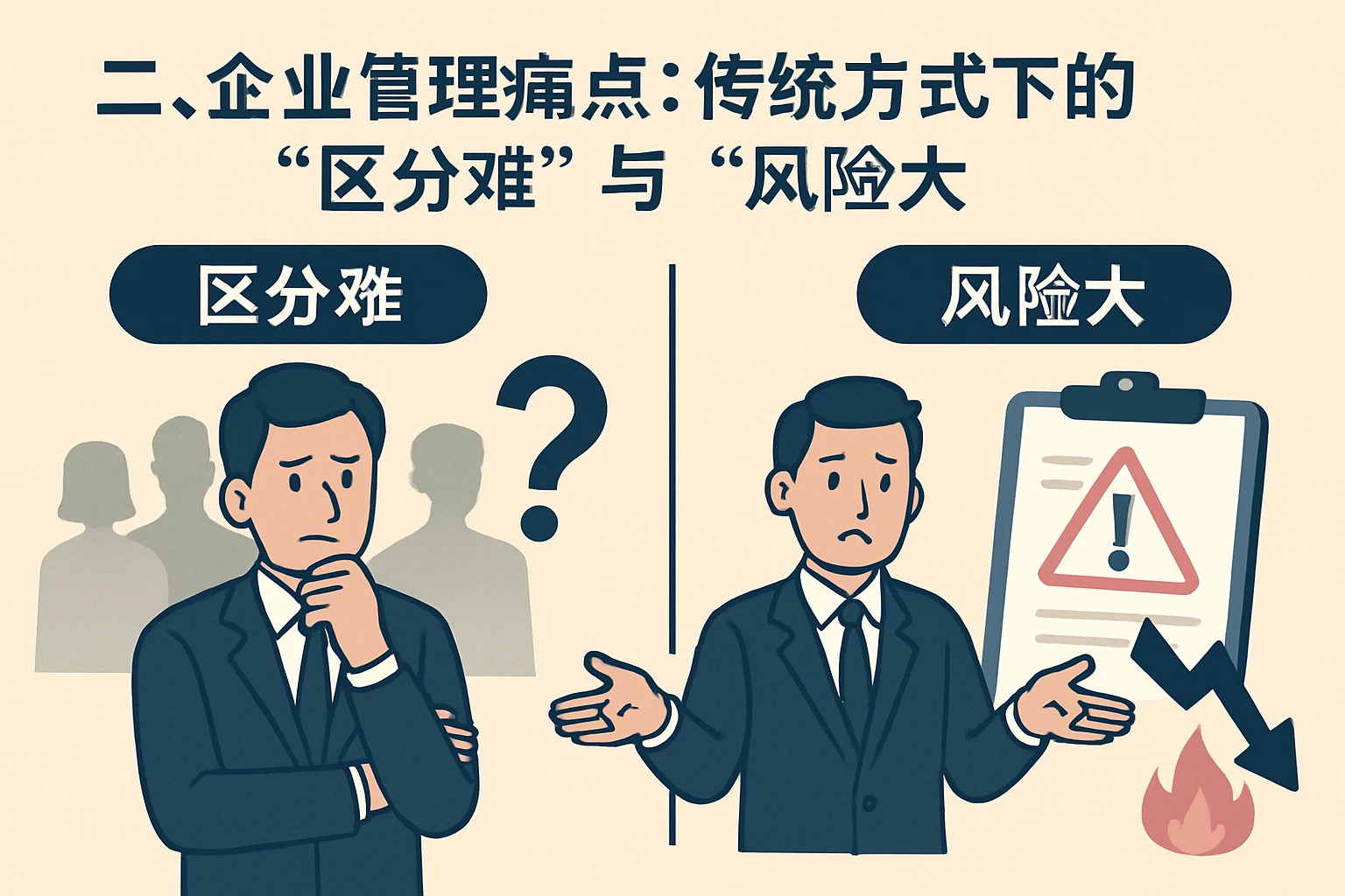 二、企业管理痛点：传统方式下的“区分难”与“风险大”