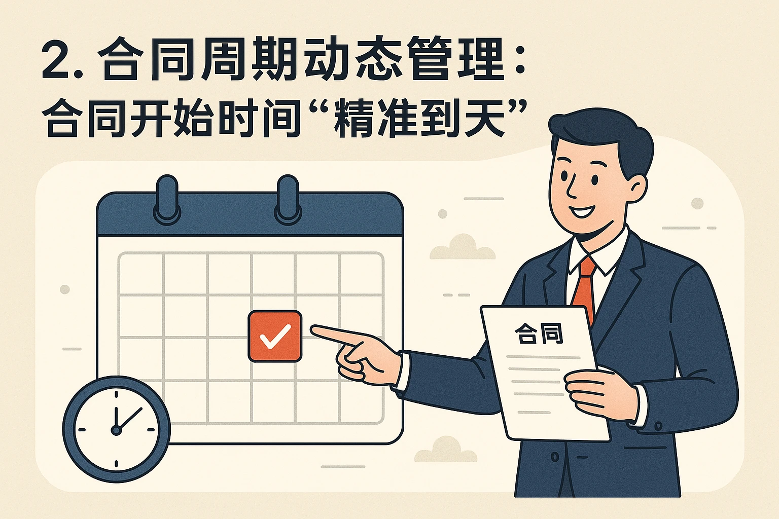 2. 合同周期动态管理：合同开始时间“精准到天”