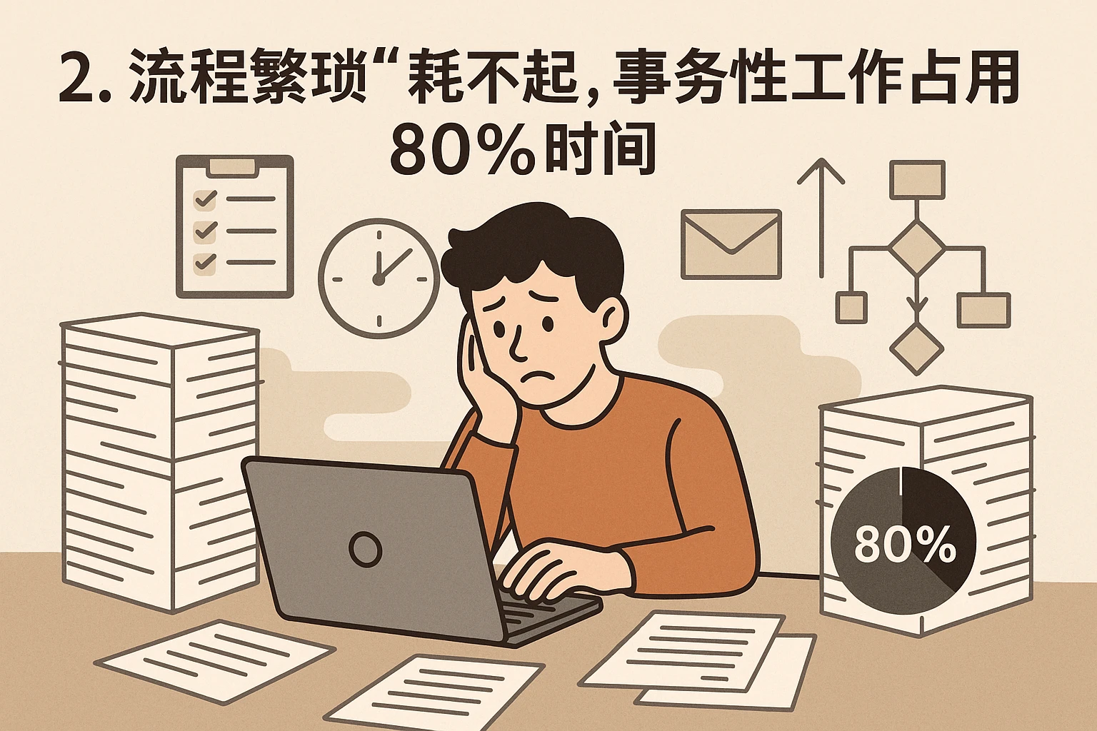 2. 流程繁琐“耗不起”，事务性工作占用80%时间