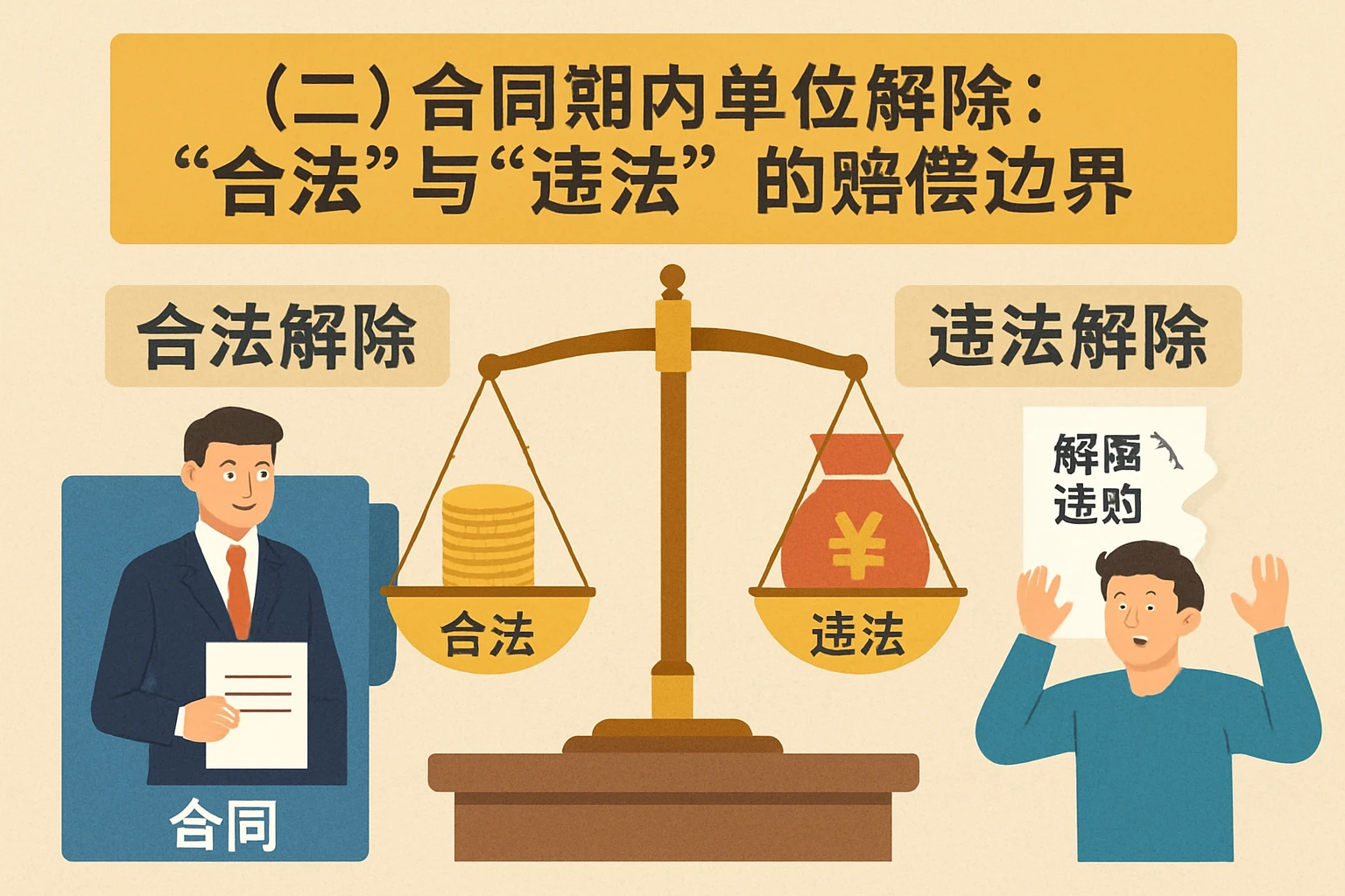 （二）合同期内单位解除：“合法”与“违法”的赔偿边界